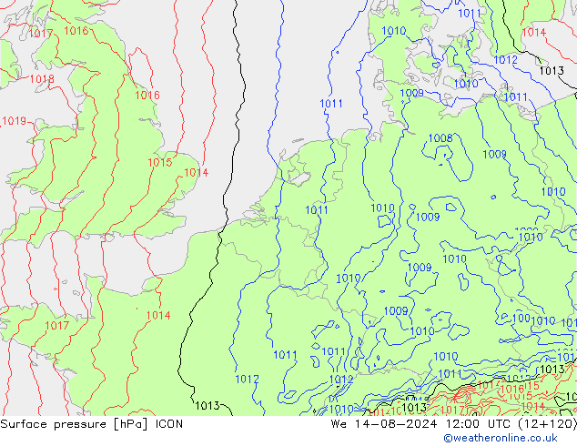 地面气压 ICON 星期三 14.08.2024 12 UTC