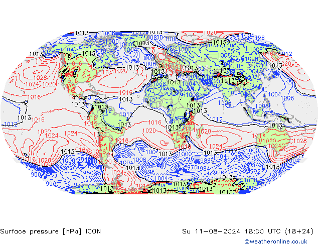 地面气压 ICON 星期日 11.08.2024 18 UTC