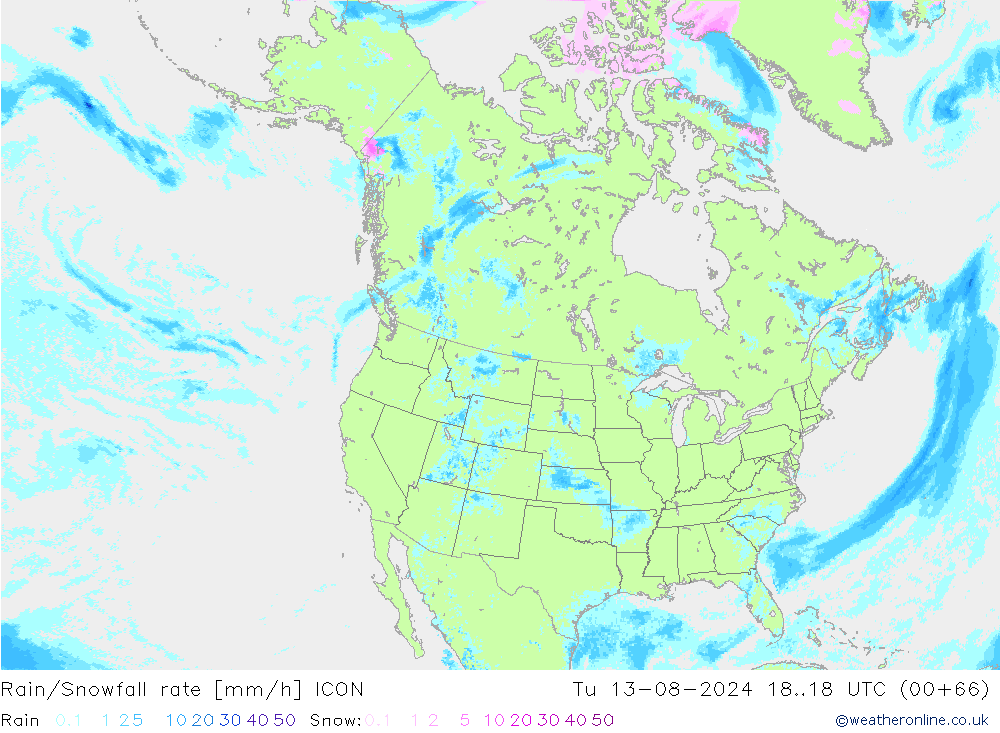 Regen/Sneeuwval ICON di 13.08.2024 18 UTC