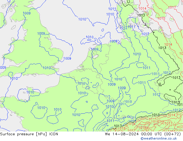 地面气压 ICON 星期三 14.08.2024 00 UTC