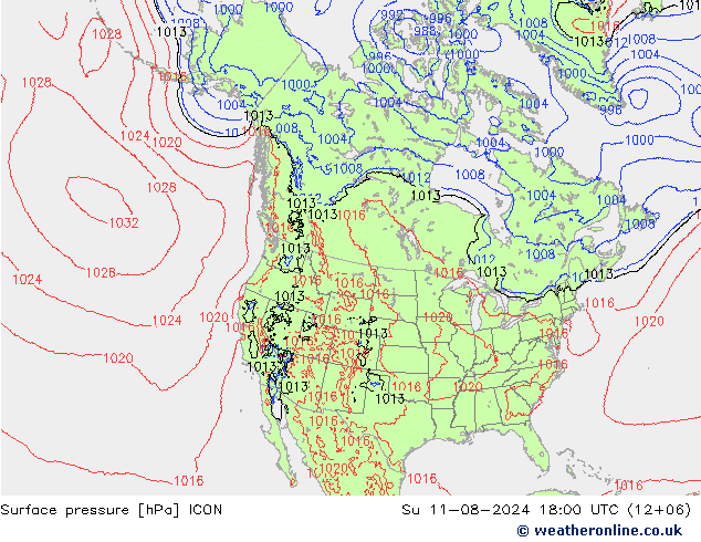 Luchtdruk (Grond) ICON zo 11.08.2024 18 UTC