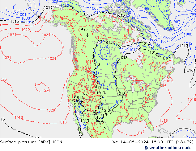 Luchtdruk (Grond) ICON wo 14.08.2024 18 UTC