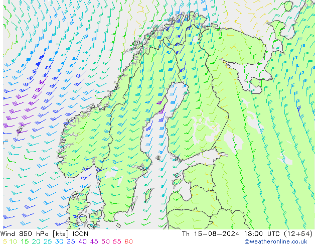 Wind 850 hPa ICON do 15.08.2024 18 UTC