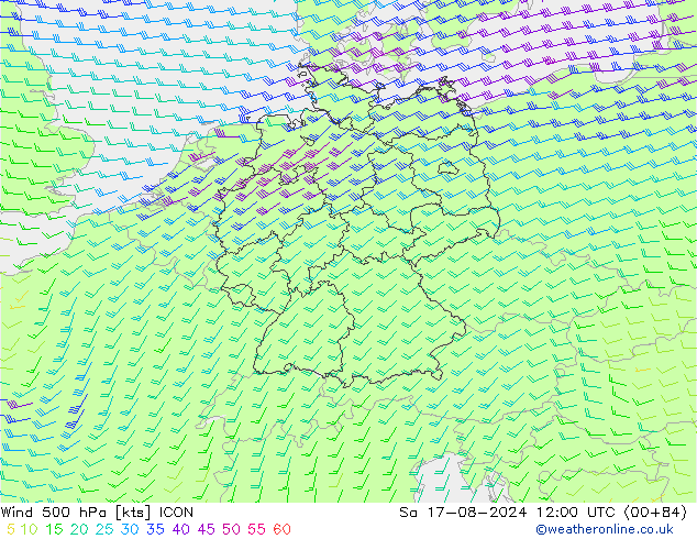 风 500 hPa ICON 星期六 17.08.2024 12 UTC