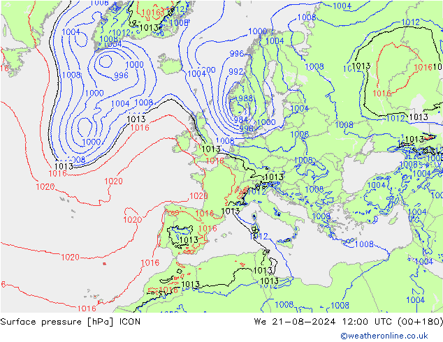 Luchtdruk (Grond) ICON wo 21.08.2024 12 UTC