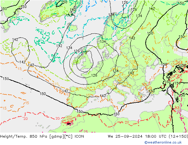 Yükseklik/Sıc. 850 hPa ICON Çar 25.09.2024 18 UTC