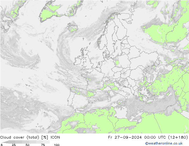 Bulutlar (toplam) ICON Cu 27.09.2024 00 UTC