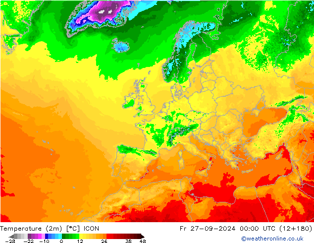 Temperature (2m) ICON Fr 27.09.2024 00 UTC