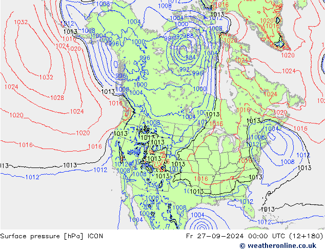 Luchtdruk (Grond) ICON vr 27.09.2024 00 UTC