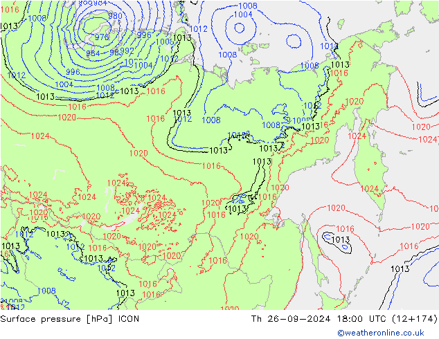 приземное давление ICON чт 26.09.2024 18 UTC