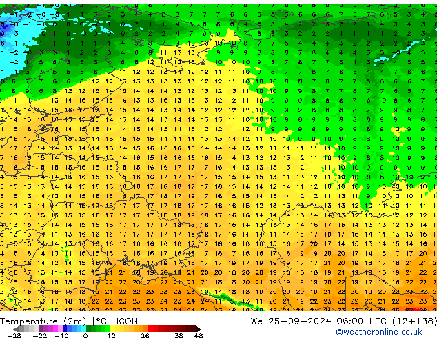 Temperatura (2m) ICON mer 25.09.2024 06 UTC