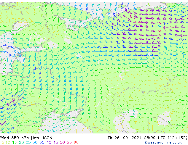 Vent 850 hPa ICON jeu 26.09.2024 06 UTC