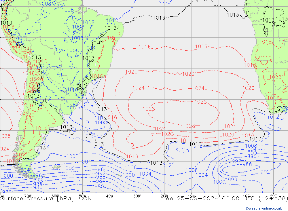 pressão do solo ICON Qua 25.09.2024 06 UTC