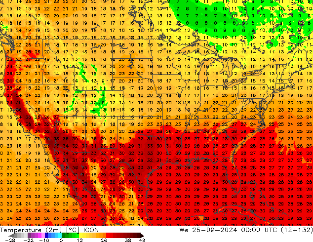 Temperatura (2m) ICON Qua 25.09.2024 00 UTC