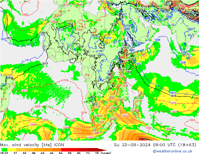 Max. wind velocity ICON dim 22.09.2024 09 UTC