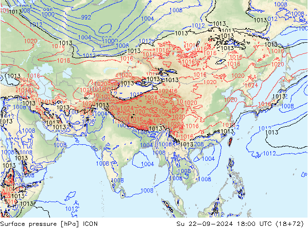 pression de l'air ICON dim 22.09.2024 18 UTC