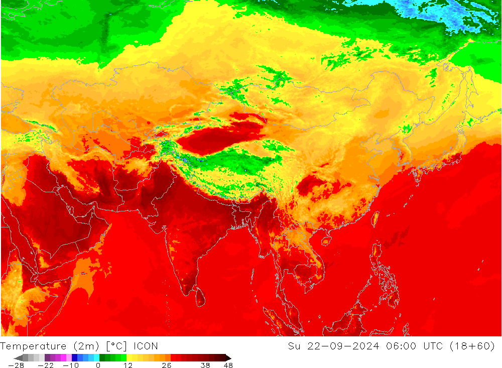 mapa temperatury (2m) ICON nie. 22.09.2024 06 UTC