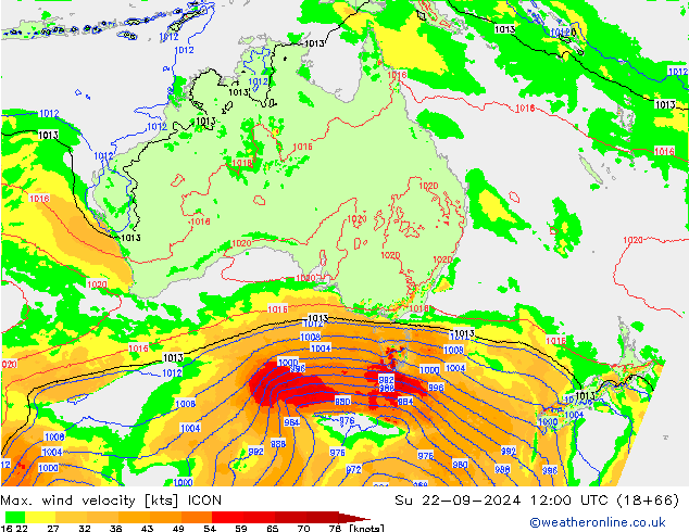 Max. wind snelheid ICON zo 22.09.2024 12 UTC