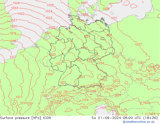 Surface pressure ICON Sa 21.09.2024 06 UTC