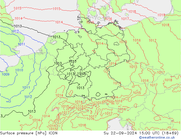 Surface pressure ICON Su 22.09.2024 15 UTC