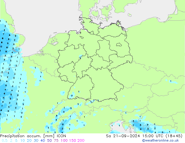 Precipitation accum. ICON So 21.09.2024 15 UTC