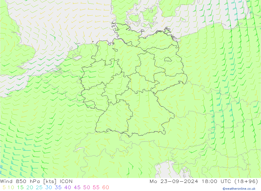 Wind 850 hPa ICON Mo 23.09.2024 18 UTC