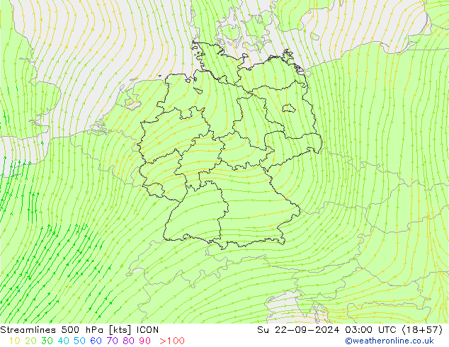 Streamlines 500 hPa ICON Su 22.09.2024 03 UTC