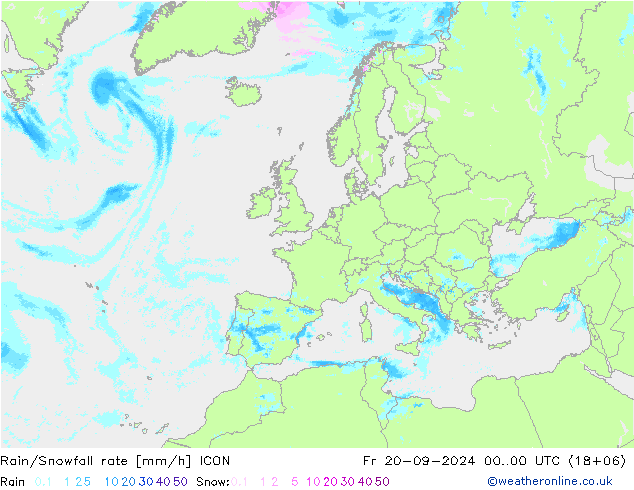 Rain/Snowfall rate ICON Fr 20.09.2024 00 UTC