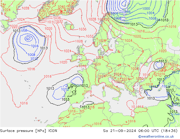 Atmosférický tlak ICON So 21.09.2024 06 UTC