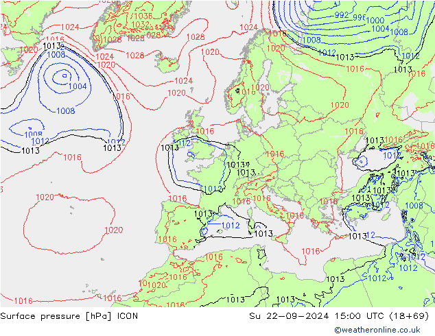 Luchtdruk (Grond) ICON zo 22.09.2024 15 UTC