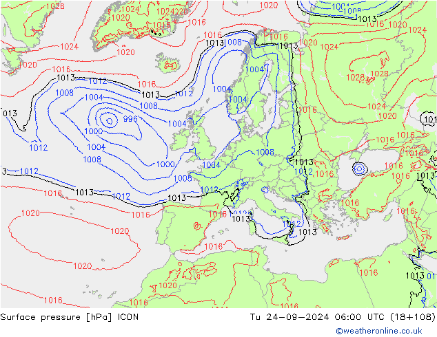 Bodendruck ICON Di 24.09.2024 06 UTC