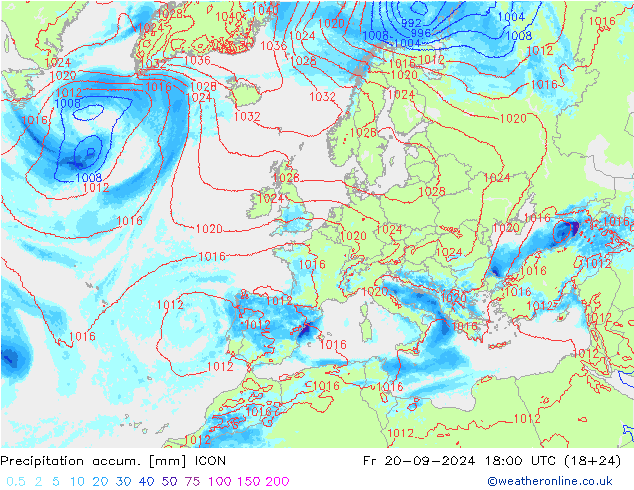 Precipitation accum. ICON Sex 20.09.2024 18 UTC