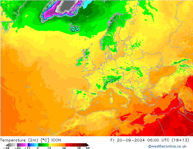 Temperaturkarte (2m) ICON Fr 20.09.2024 06 UTC