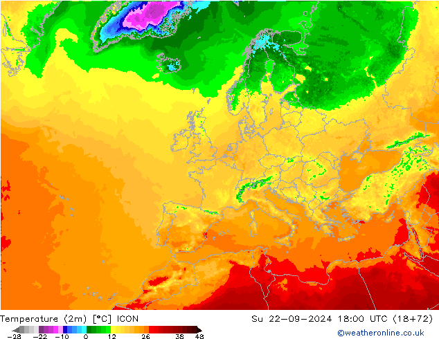 Temperatura (2m) ICON dom 22.09.2024 18 UTC