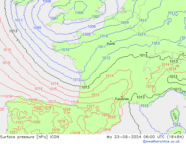 Atmosférický tlak ICON Po 23.09.2024 06 UTC