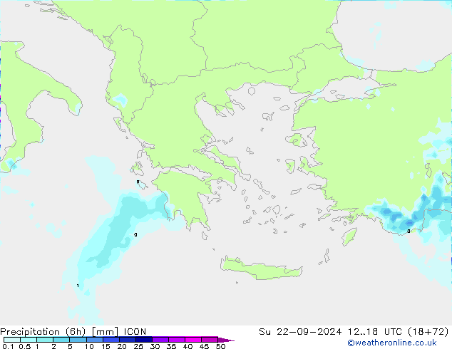 Precipitation (6h) ICON Su 22.09.2024 18 UTC