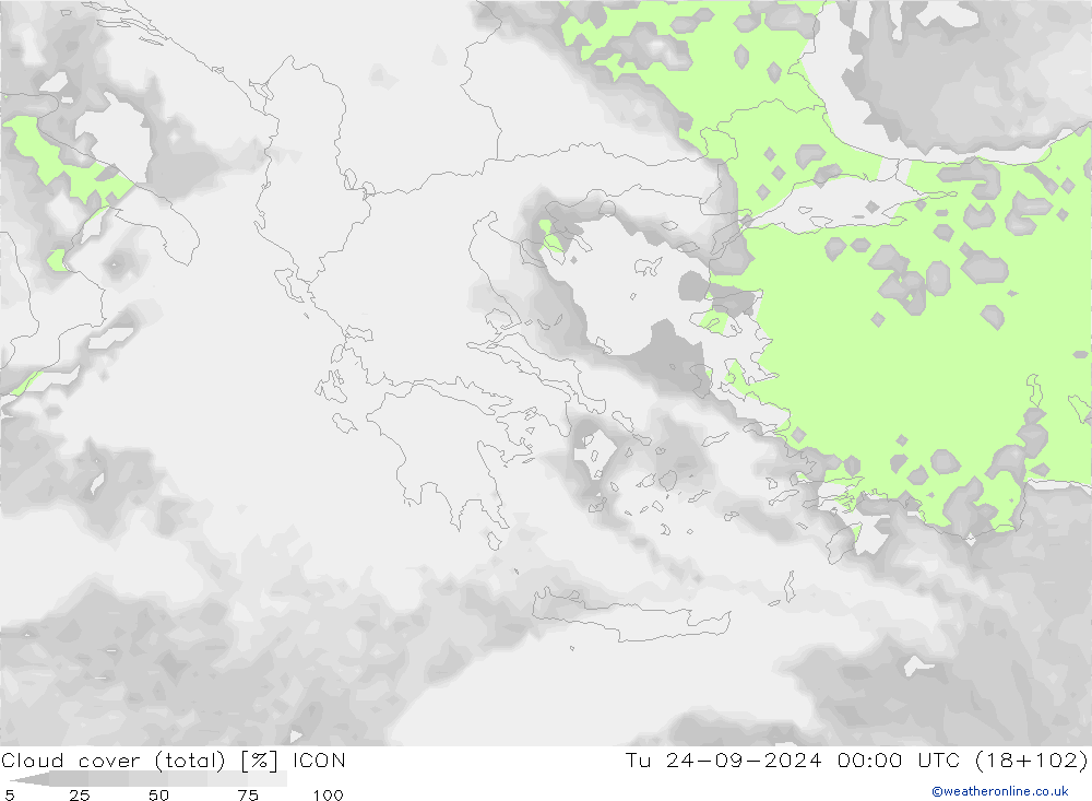 Cloud cover (total) ICON Tu 24.09.2024 00 UTC