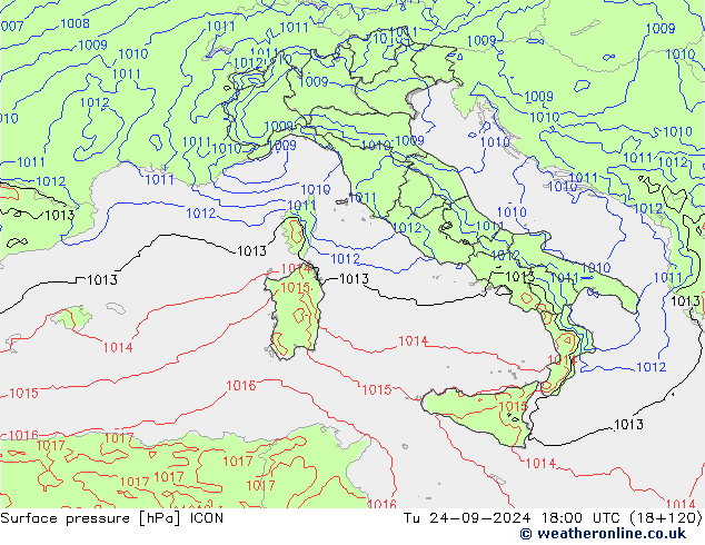 приземное давление ICON вт 24.09.2024 18 UTC