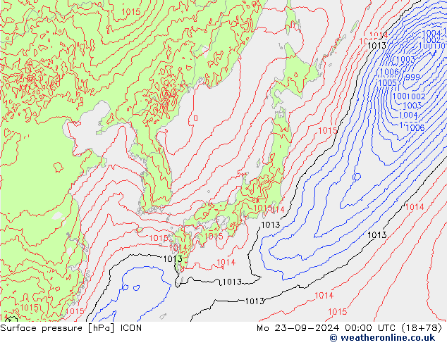 Surface pressure ICON Mo 23.09.2024 00 UTC