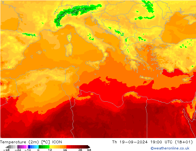 Temperature (2m) ICON Th 19.09.2024 19 UTC