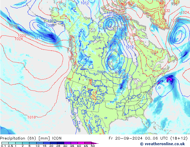 Precipitación (6h) ICON vie 20.09.2024 06 UTC