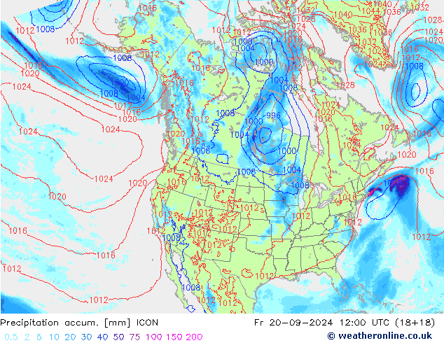 Precipitation accum. ICON Pá 20.09.2024 12 UTC