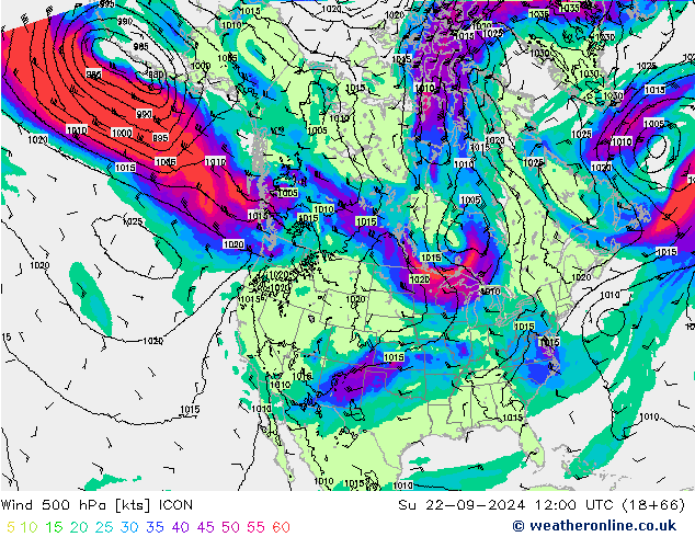 Wind 500 hPa ICON zo 22.09.2024 12 UTC