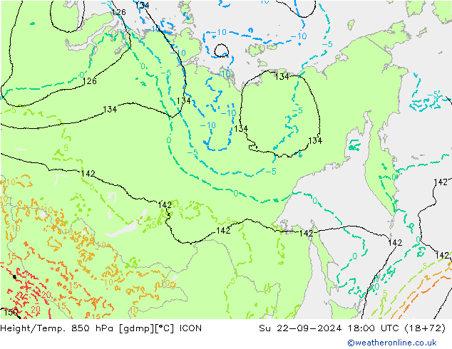 Height/Temp. 850 hPa ICON Su 22.09.2024 18 UTC