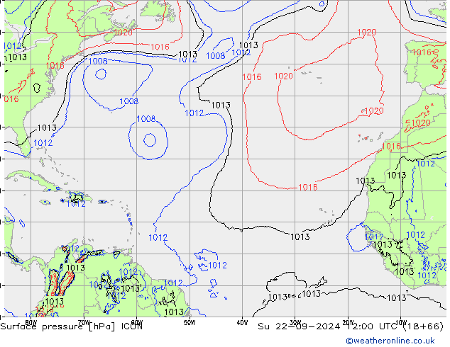 Luchtdruk (Grond) ICON zo 22.09.2024 12 UTC