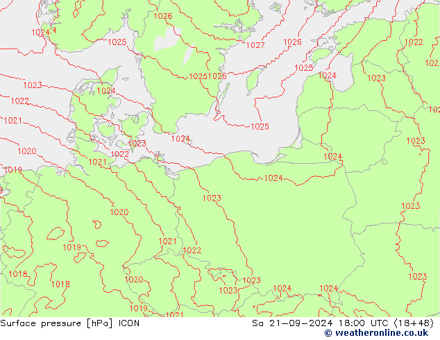 pressão do solo ICON Sáb 21.09.2024 18 UTC