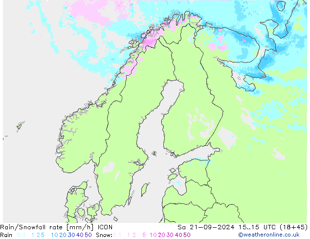 Rain/Snowfall rate ICON sab 21.09.2024 15 UTC