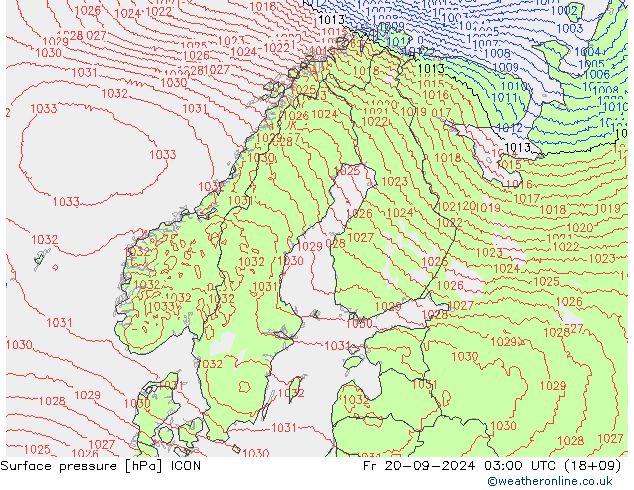 Luchtdruk (Grond) ICON vr 20.09.2024 03 UTC