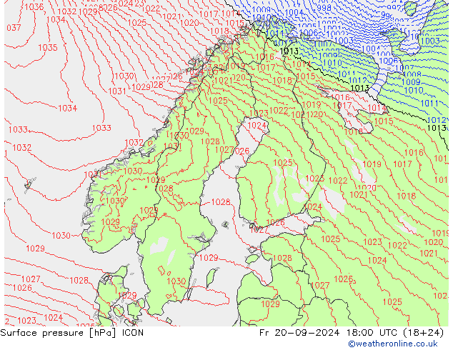 Surface pressure ICON Fr 20.09.2024 18 UTC