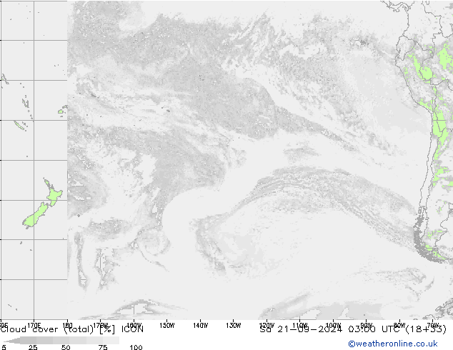 Cloud cover (total) ICON Sa 21.09.2024 03 UTC